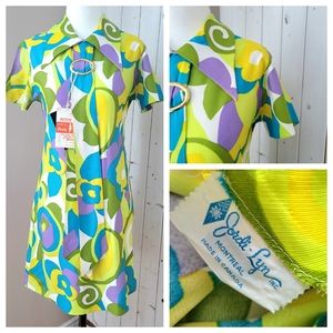 NEW 60'S GROOVY COLOURFUL MID LENGTH DRESS CANADIAN small